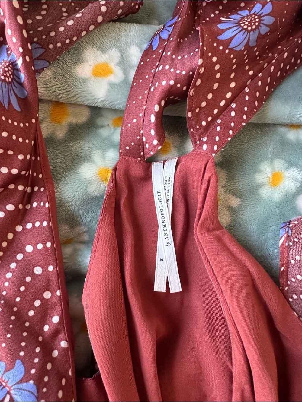 Anthropologie Rust Floral Wrap Midi Dress with Ruffle Sleeves - Picture 4 of 7